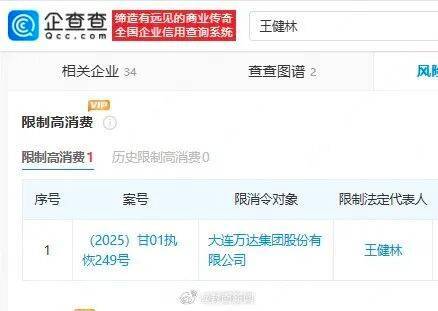 王健林“限高”措施已取消 万达集团股权被冻结规模在不断扩大